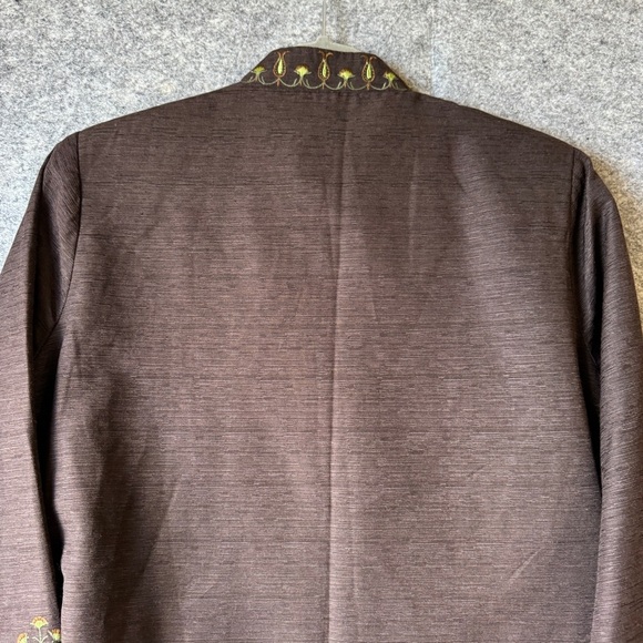 Silk Land Petite Brown Embroidered Mandarin Collar Boho Festival Jacket Size S - Picture 9 of 16